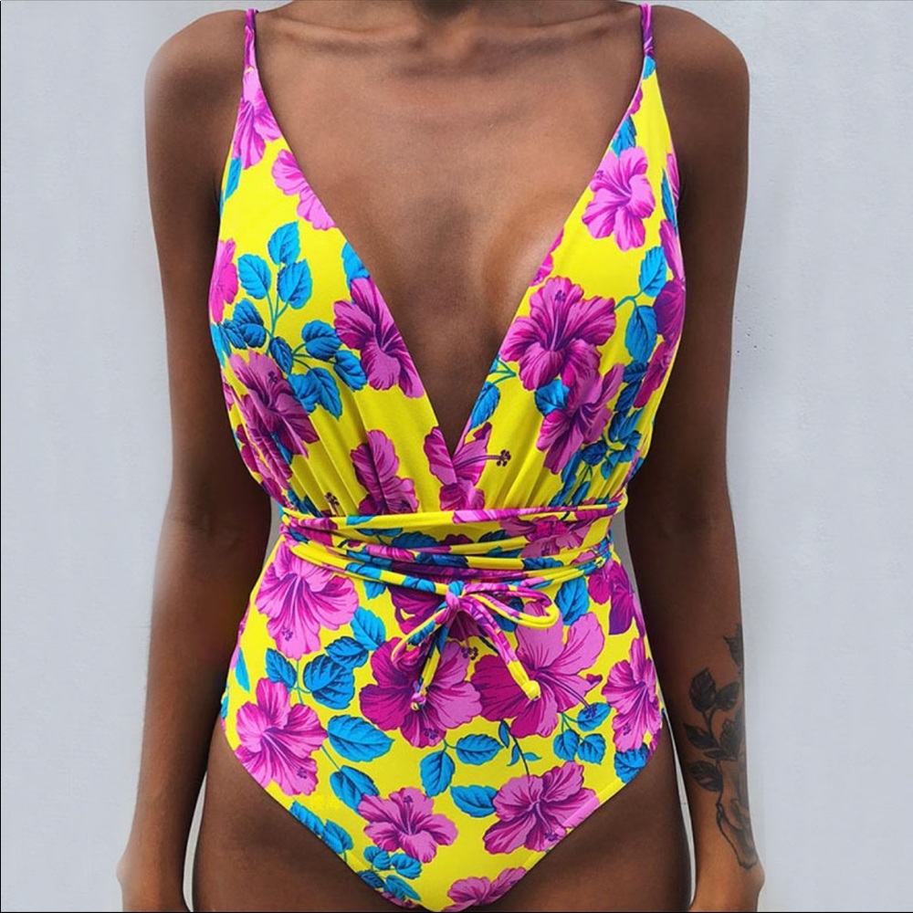 Floral Swimsuit Multi Way Open Back Waist Tie - Picture 8 of 10
